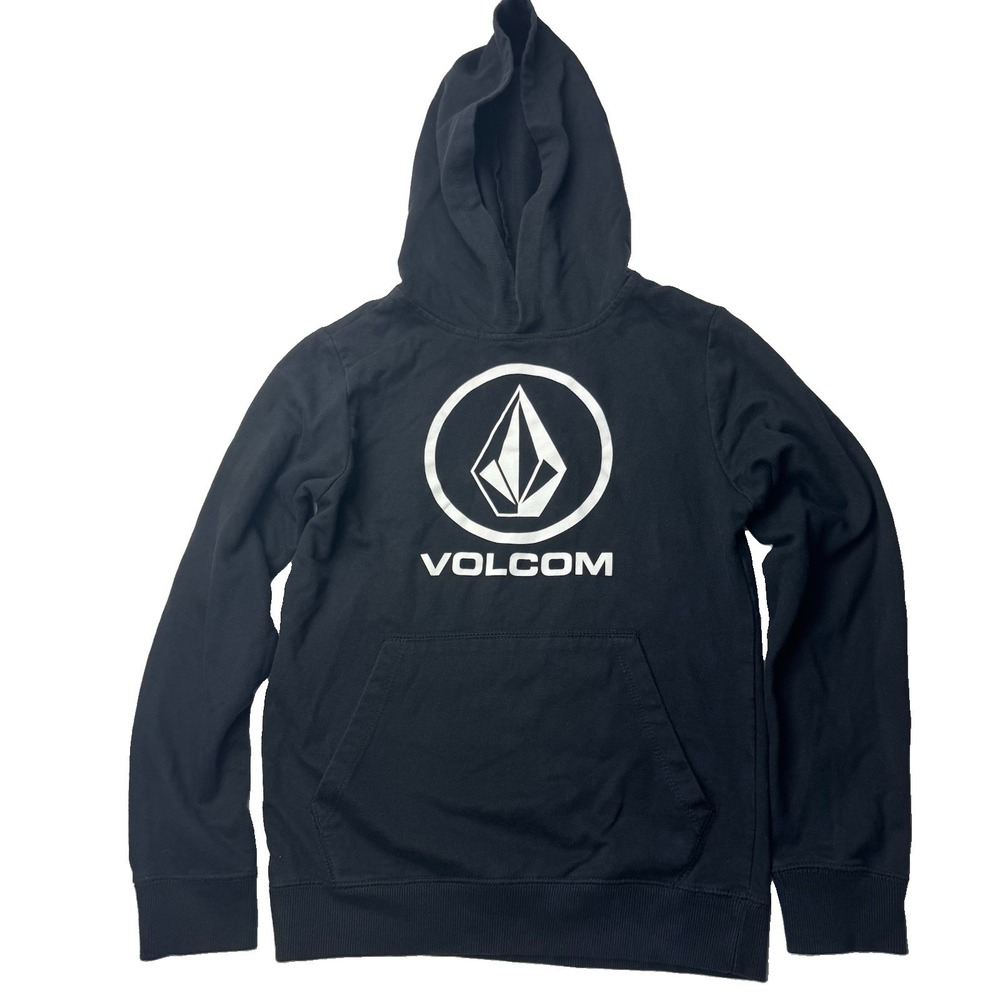 Volcom Boys Small Hoodie Black White Stone Logo Pullover Skate Sweatshirt